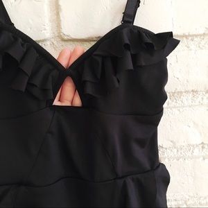 ruffled black one piece bathing suit